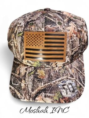 Camouflage Cap with Leather American Flag Patch